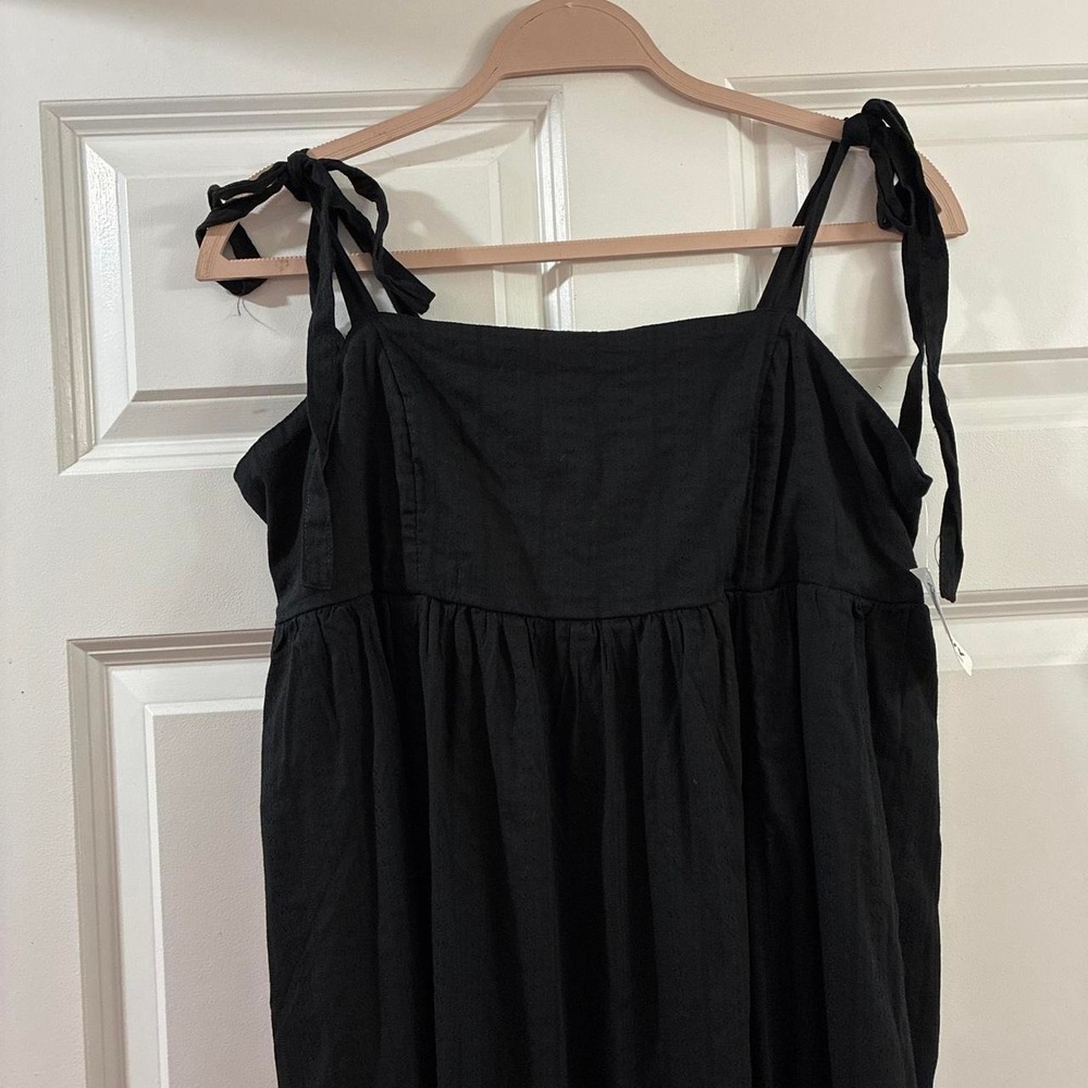 Old Navy Black cotton midi dress with tie straps NWT